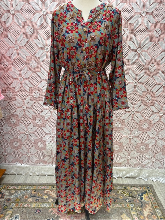 Dresses & Skirts - Vintage Boho Beaded Maxi Dress Belted Festival Size M/L